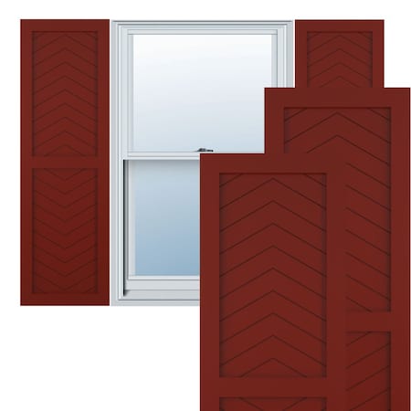 True Fit PVC Two Panel Chevron Modern Style Fixed Mount Shutters, Pepper Red, 12W X 28H